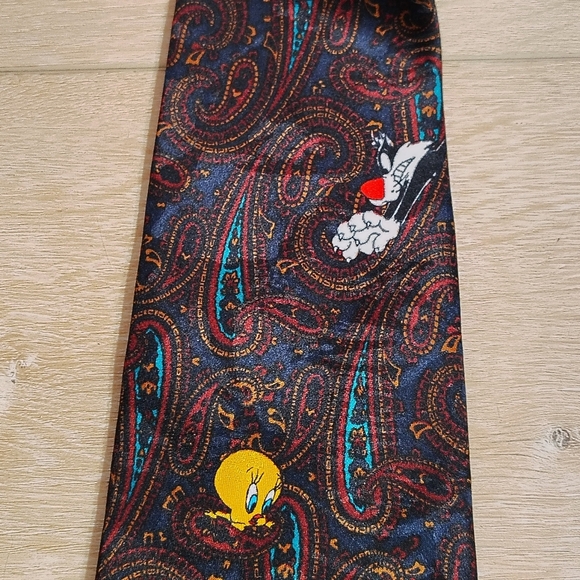 Vtg 1994 Looney Tunes Mania Bugs Taz Tweety Sylvester Marvin Paisley Pattern Tie - Picture 4 of 7